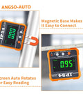 Digital Angle Gauge for ADAS Calibration, IP54 Rated Protractor Tool With 4 By 90 Degree Measuring Range, High Precision Angle Finder for Auto Shop, Easy Readout, Reliable Alignment and Sensor Calibration on metal pipe, magnetic base