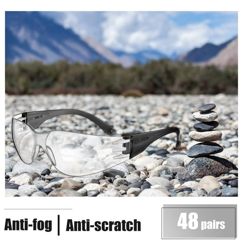 48 Pairs Safety Glasses Protective Eyewear Goggles For Work And Home, Scratch Resistant Impact Protection, Black Frames, Clear Lenses