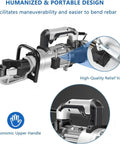 Heavy Duty Electric Hydraulic Rebar Bender 1600W Steel Straightening Tool with ergonomic upper handle and relief valve design.