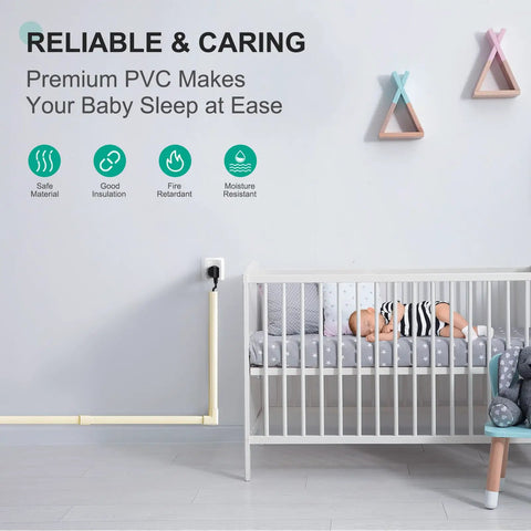 Nursery room with crib, 254 Inch Cord Hider for Wall Wires and TV Cables Easy Cable Management Hides Wires on a Wall for TV Mounts.
