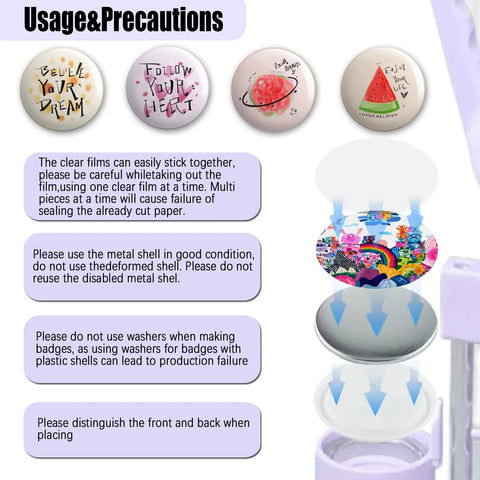Straight Up Pro 58Mm Button Maker Kit 200 Piece Round Pin Assembly with safety tips and colorful badge designs