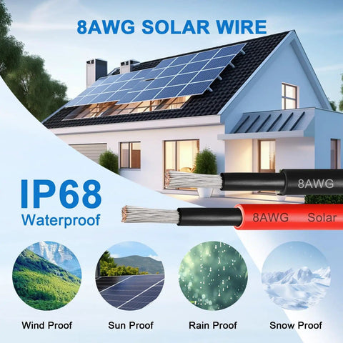 Two Pack 50 Ft 8 AWG Solar Extension Cable Red And Black PV Wire With Tinned Copper UV Resistant Heavy Duty Outdoor Scene