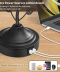 Close-up of 3 Way Dimmable Touch Table Lamps set with USB charging port connected to a laptop, shown on a wooden surface.