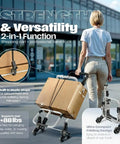 Foldable Grocery Cart On Wheels With Waterproof 88 Lb Capacity, Handy Phone Stand, elastic ropes, double compartment, and insulated pocket