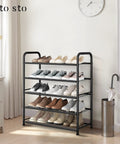 Beefy 5-Tier Metal Shoe Rack With Mesh Shelves For Entryway, Closet Or Garage, holding 15 pairs of shoes, black