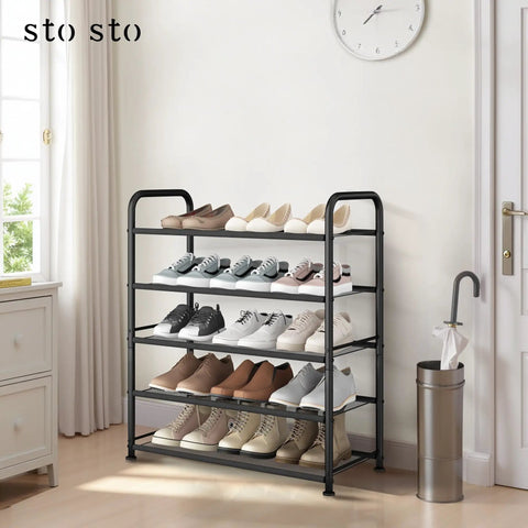 Beefy 5-Tier Metal Shoe Rack With Mesh Shelves For Entryway, Closet Or Garage, holding 15 pairs of shoes, black