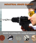 Side view of person using 6-Piece Metric Drill And Tap Bit Set HSS M3 To M10 With 1/4 Inch Hex Shank on metal surface.