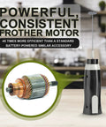 Powerful corded electric milk frother with plug in handheld whisk in a kitchen setting, highlighting motor efficiency.