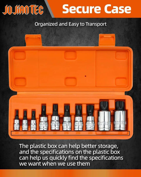 XZN Triple Square Spline Bit Socket Set 10 piece metric M4 to M18 in orange molded case