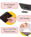 Adhesive Magnetic Sheets 4x6 Inches, 10 Pack With Strong Adhesive Backing for DIY displays, showing magnetic power and easy peel feature.