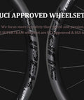 Close-up of Gravel Carbon Wheelset 38 And 45 Millimeter Depth For Disc Brakes Tubeless Ready 31 Millimeter Width wheel approval