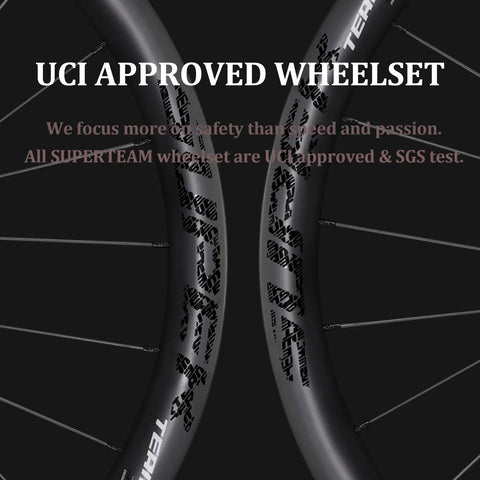 Close-up of Gravel Carbon Wheelset 38 And 45 Millimeter Depth For Disc Brakes Tubeless Ready 31 Millimeter Width wheel approval