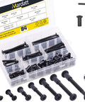 85 Piece M6 Hex Socket Cap Bolts And Barrel Nuts Set with various sizes, includes 42 bolts, 42 nuts, and hex key on display