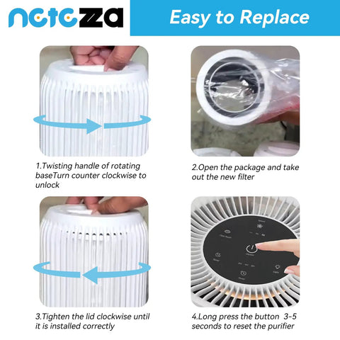 Steps to install 2 Pack Replacement Filter for H7126 Mini Air Purifier 3 in 1 True Air Filter with Activated Carbon and Pre Filter