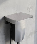 Rock Solid Stainless Steel EV Charging Station Cover For Outdoor Use Featuring Hella Durable Protection, mounted on wall.