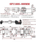 Ultra Low Backlash SFU1605 800mm Linear Ball Screw For Precision CNC Machines With Smooth Rolling Friction And Beefy Bearing Steel Build For Rock Solid Motion, technical drawing