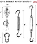 6 Inch Triangle Sun Shade Sail Hardware Kit In 304 Stainless Steel For Outdoor Installation with turnbuckles and screws