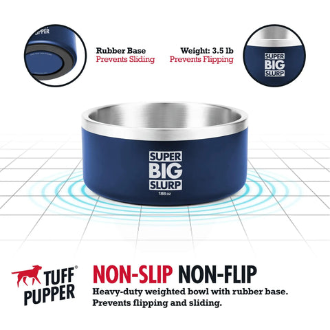 Hella Durable Double Wall Insulated Dog Bowl Made From Premium Stainless Steel Featuring A Slick Non Slip Bottom And Spill Proof Rim Design That Is Dishwasher Ready For Every Sized Pet In Cool Blue, heavy-duty pet bowl, 24 cups capacity.