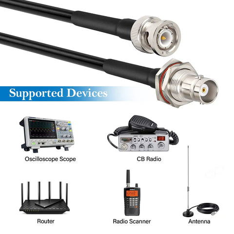 2 Pack 50 Ohm RG58 BNC Male To Female Coax Cable, 3 Foot Low Loss Antenna Extension For CB Radio, VHF Ham Radio, Wireless Microphone, CCTV