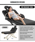 Dolonm Heavy Duty Electric Massage Table With Adjustable Lift And Backrest, featuring remote control and black cushioned surface.