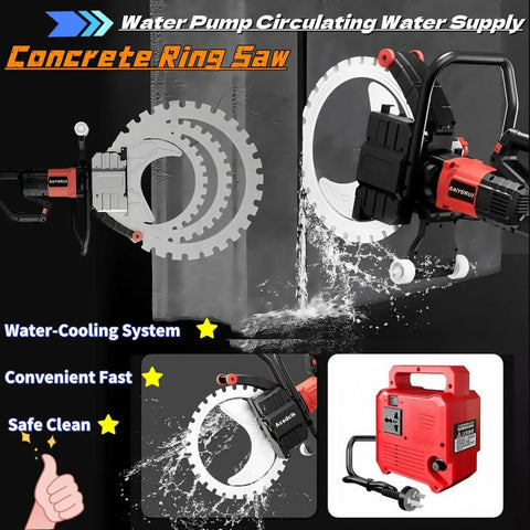 Heavy Duty Concrete Ring Saw Beast With 8900W Motor And Water Fed Dust Control Knocks Out Stone Rebar Brick And Wood Smooth As Butter Includes 16 20 Or 24 Inch Titanium Blades For Serious Wall Grooving with water cooling system.