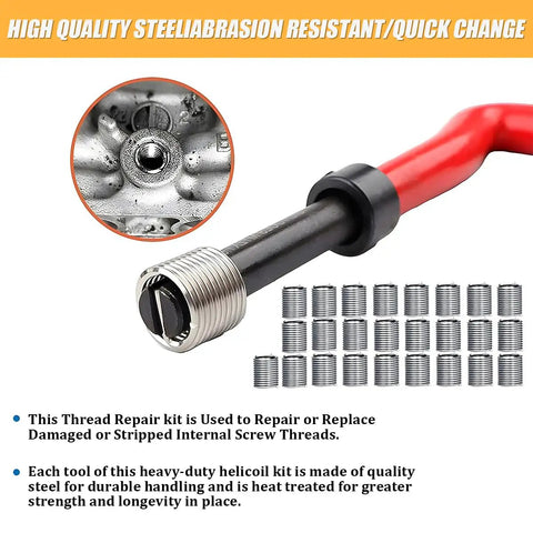 M10 X 1.0mm Car Thread Repair Insert Kit Stainless Steel Helicoil Thread Repair Kit For Vehicles Cars SUVs Trucks RVs Hand Tool Set