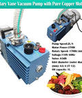Rotary Vane Vacuum Pump with Pure Copper Motor features a blue exterior, 370W power, and operates at 110V for food preservation.
