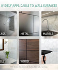 Surfaces for Stick On Shower Caddy Set Five Pack For Rustproof Stainless Steel No Drill Bathroom Organization With Large Capacity Shelves Waterproof Storage Racks For Shower Kitchen Dorm Apartment And Home.