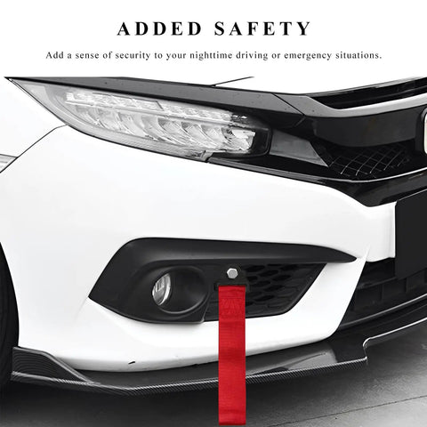 Heavy Duty Nylon Tow Strap For Cars And Trucks 2205 Pound Street Tough Snatch Recovery Rope visible mounted on front bumper.