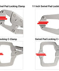 Locking Pliers And Clamps Set 18 Piece Heavy Duty Tool Kit With 9 Inch 11 Inch Swivel Pad Clamps and Locking C-Clamp