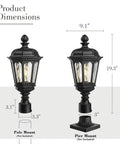 Outdoor Lamp Post Light Fixture 19 Inch Matte Black Pillar Lantern dimensions with options for pole and pier mounts, water ripple glass.