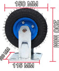 Industrial Pneumatic Caster Wheels With 360 Degree Swivel Top Plate And Fixed Plate, 150mm diameter, front view