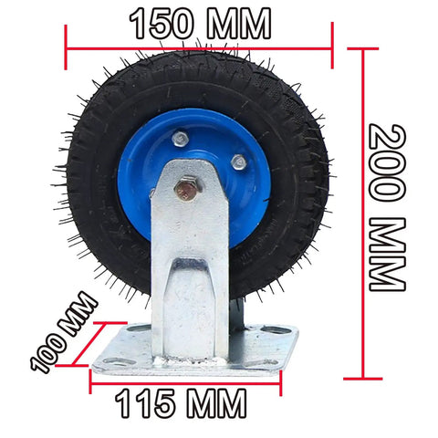 Industrial Pneumatic Caster Wheels With 360 Degree Swivel Top Plate And Fixed Plate, 150mm diameter, front view
