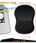 Ergonomic Mouse Pad With Wrist Support And Massage Design For Pain Relief Memory Foam Cushion Non Slip PU Base Desk Pad For Wireless Mouse 12 By 8 Inch Black next to a laptop, size dimensions shown.