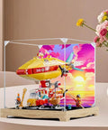 Clear Acrylic Display Case For 80046 Airships Model Set Dustproof Shield, wooden base, colorful airship model inside