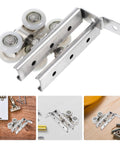 Heavy Duty Stainless Steel Sliding Door Pulleys With Smooth As Butter Bearings For Barn Door Wheels And Closet Track System showing metal components and bearing wheels.