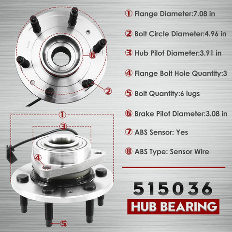 Cadillac Escalade Front Wheel Hub Bearing Assembly With ABS 3 Bolt Flange 6 Lug For 2002-2006 Escalade EXT And ESV