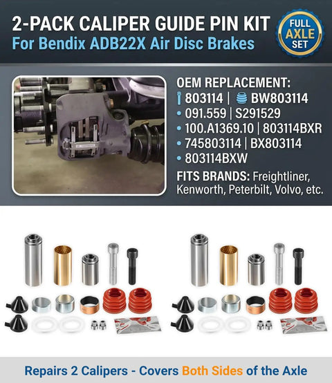 2 Pack Caliper Guide Pin Kit For Bendix ADB22X Brake Systems Replacement Direct OEM 091.559 803114 BW803114 parts layout