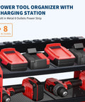 Heavy Duty Tool Organizer Wall Mount With Charging Station For Garage Three Layer Storage Rack with battery holders