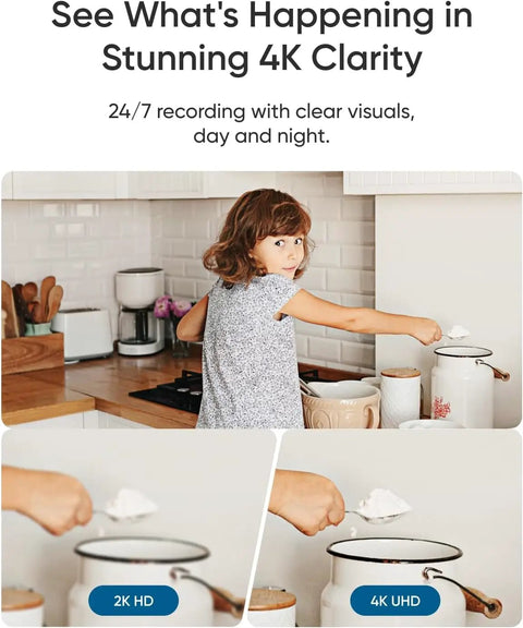 Child monitored by 4K Indoor Security Camera With AI Auto Tracking And Night Vision For Baby And Pet Monitoring in kitchen
