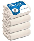 Pack Of 4 Heavy Duty 4x12 Canvas Drop Cloths For Painting And Art Supplies, 8oz Duck Fabric, Reinforced Edges, Folded Stack