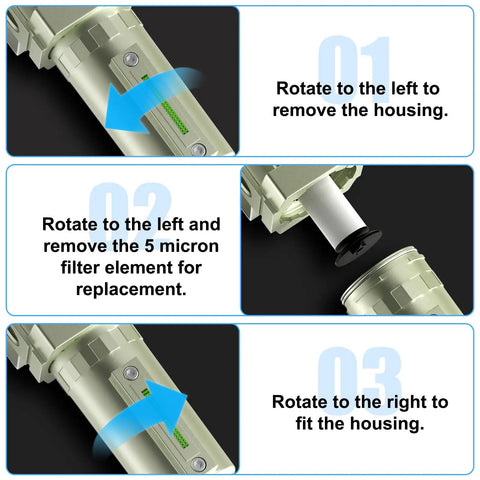 Slick 3/4 Inch NPT Aluminum Air Compressor Moisture Filter With Desiccant Drying System And 5 Micron Cartridge installation instructions.