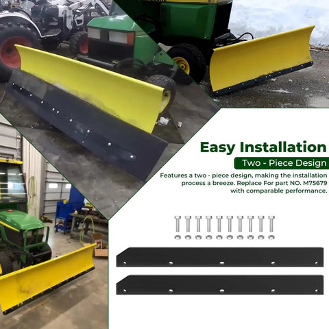Half Inch Poly Cutting Edge Scraper Bar Replacement For 54 Inch John Deere Front Mount Snow Plow Blade M75679 shown in use