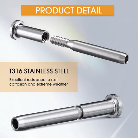 80 Pack Invisible Cable Railing Kit With Stainless Steel Three Sixteenth Inch Receiver And Swage Stud End Swage Tensioner Detail