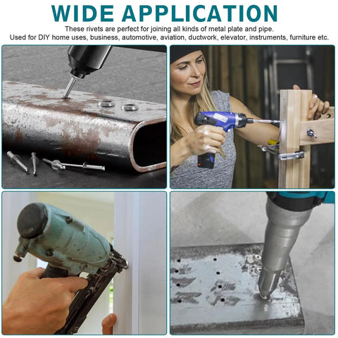 Application of Aluminum Blind Rivet Kit, 200 Piece Assortment With 8 Size Varieties for Quick Repairs and Projects