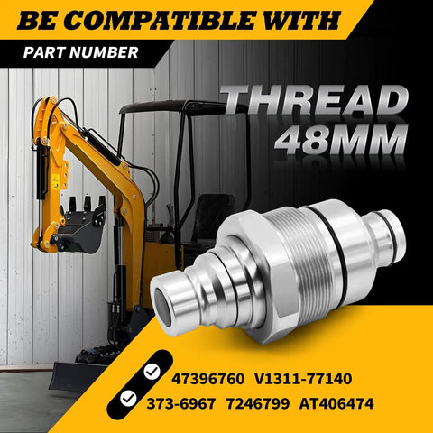 48 mm Thread Hydraulic Flat Face Quick Coupler Kit For Excavators And Skid Steer Loaders Universal Fit Direct Replacement 7246799