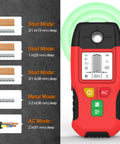 Stud Finder 6-in-1 Wall Scanner Metal Detector Live Wire(Red) displaying modes for stud, metal, and AC detection.