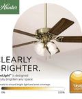 52 Inch Indoor Ceiling Fan With LED Lights In Antique Brass Quiet Operation, Pull Chain, Standard Mount, Five Blades