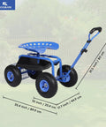 Rolling Garden Work Seat With Wheels For Easy Yard Tasks, 360 Degree Swivel Stool With Steering Handle And Tool Tray