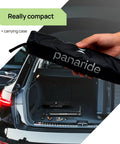 Versatile Handheld Bike Pump With Dual Presta And Schrader Valves For Road And Mountain Bikes stored in car trunk